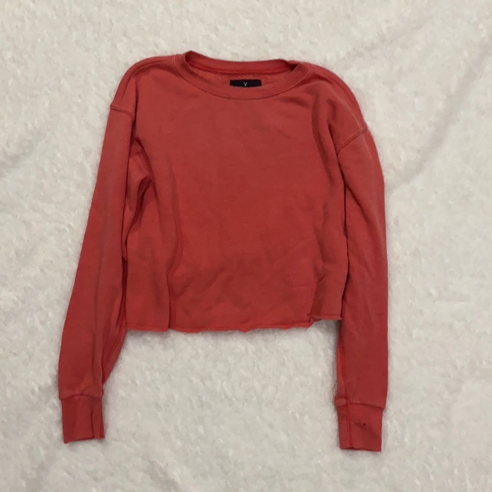 Crop AEO pink sweat skirt distressed look 💗🤍